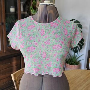 Kulani Kinis Pink and Green Floral Crop Top